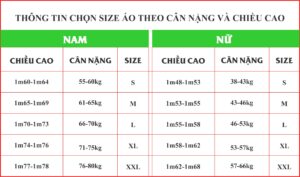 Size Ao So Mi Nam Nu